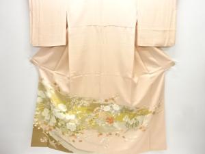金彩　牡丹・梅・菊模様刺繍五つ紋色留袖(重ね衿付き)